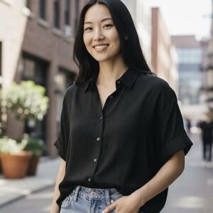 J.Crew Baird McNutt Irish Linen Button Up Shirt Black Relaxed Fit Women's Sz S